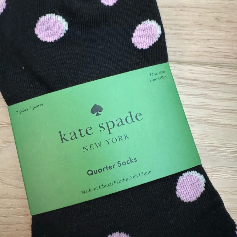Kate Spade Designer Whimsical 3 Pack of Dot Quarter SOCKS Playful NWT 3 Pair